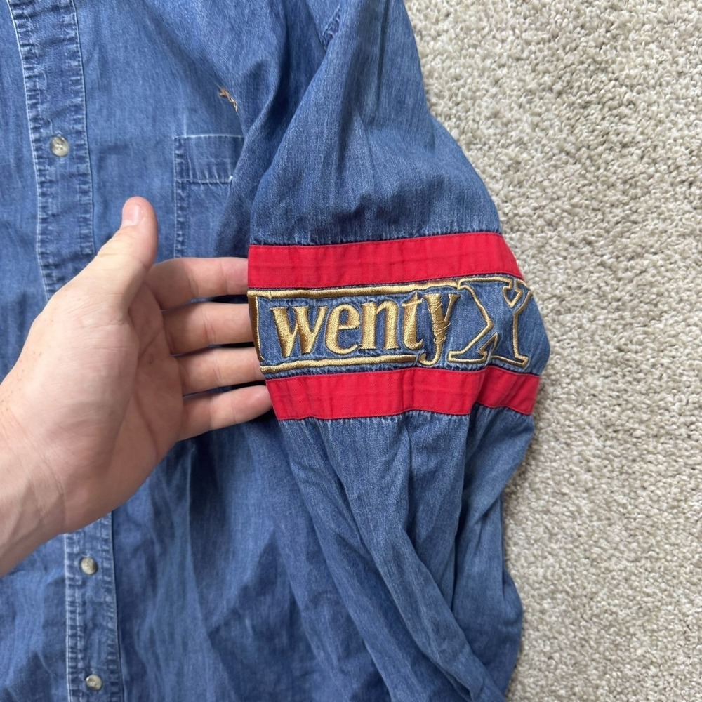 Wrangler TwentyX Denim Shirt Mens XL Blue Western Rodeo Embroidered Long Sleeve - Picture 5 of 10